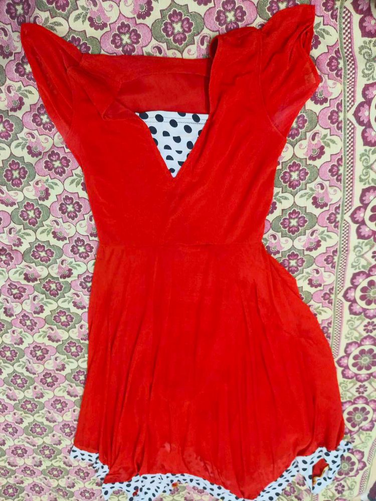 Red Dress with Polka Dot Trim