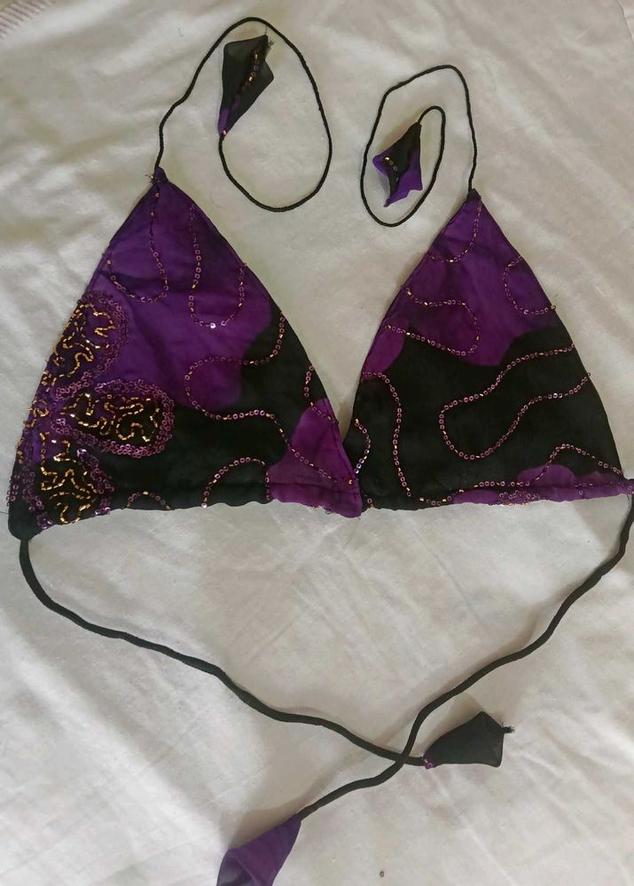 y2k Purple &amp; Black Bikini Top