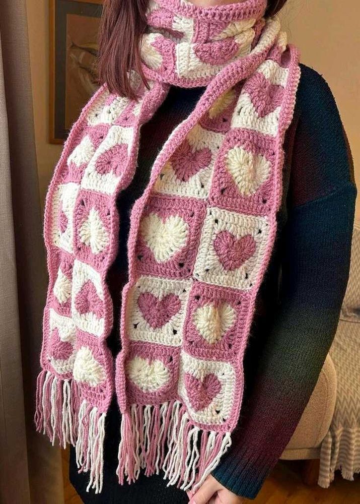 Crocheted Heart Scarf &amp; Neck Warmer Set
