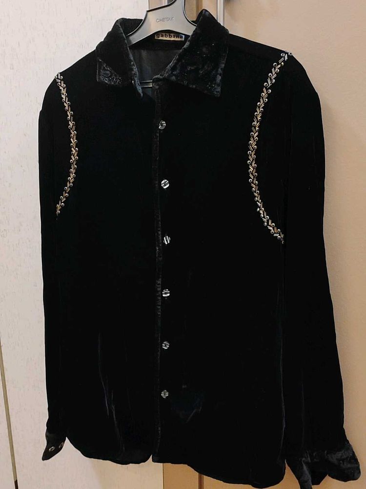 Elegant Black Velvet Embellished Shirt