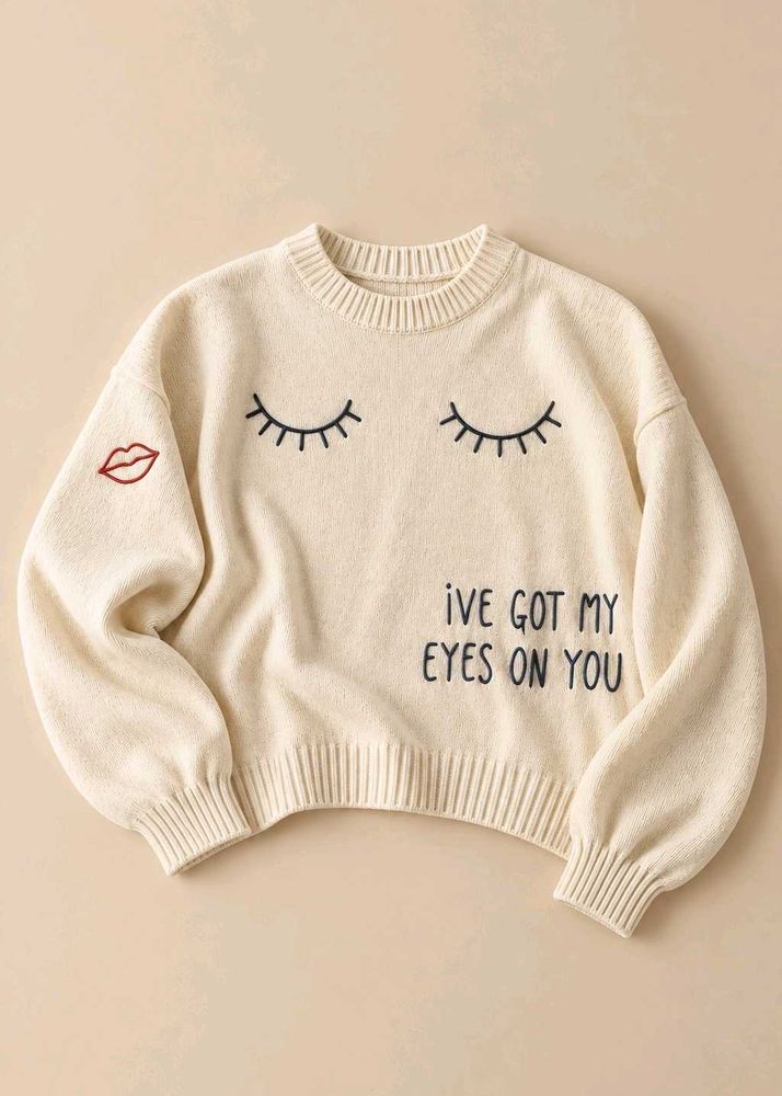 CREAM GRAPHIC EMBROIDERED SWEATER