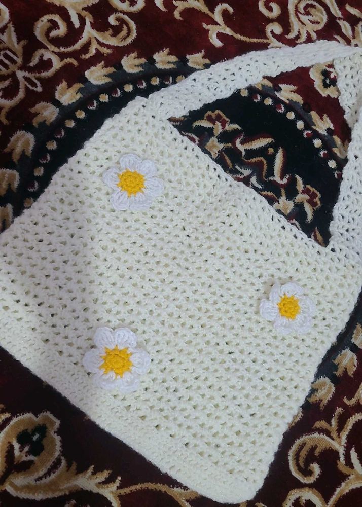 Handmade Crochet Daisy Tote Bag