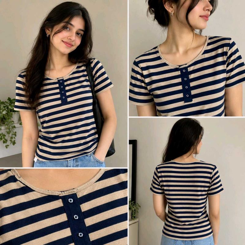 Striped Short Sleeve T-Shirt(plus size)