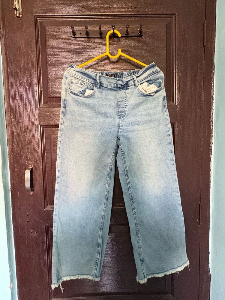 Light Wash Cropped Wide Leg Jeans