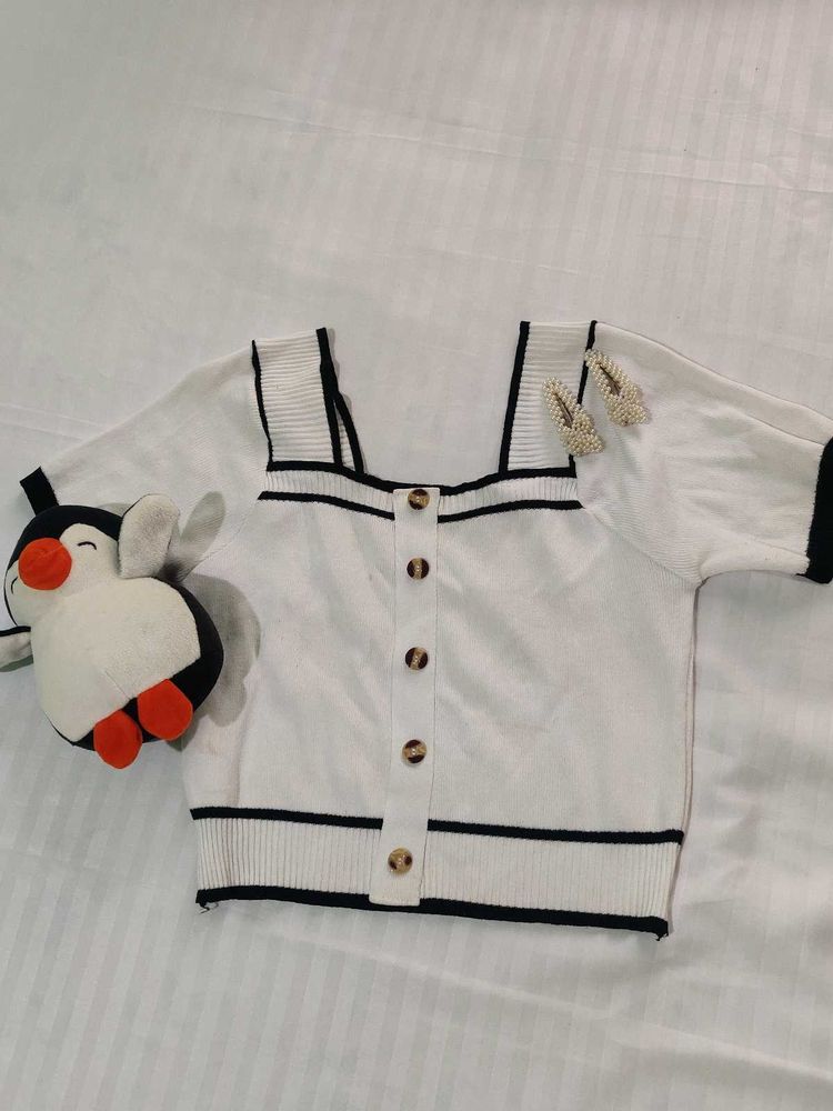 White Knit Cropped Cardigan