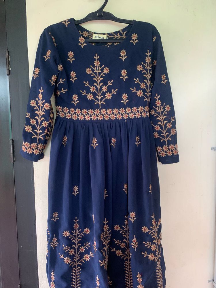 Elegant Navy Embroidered Gown