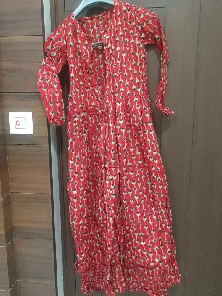 vishudh Red Ethnic Printed Kurta