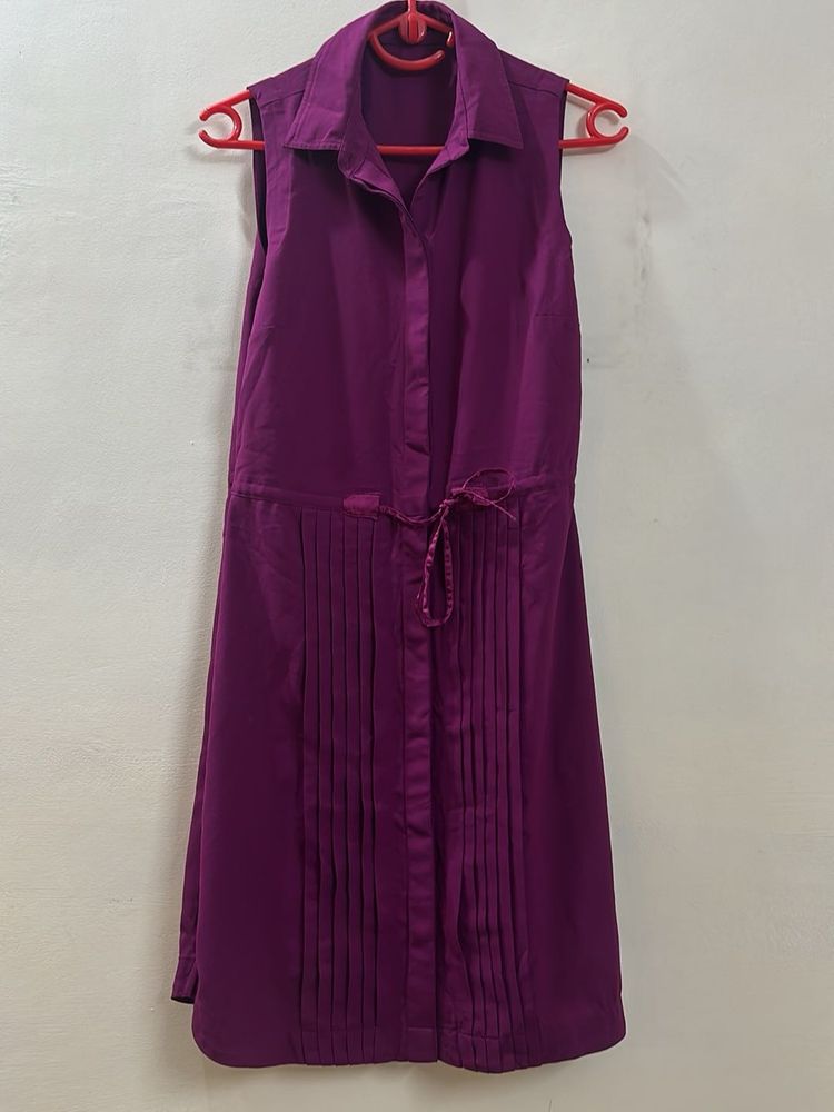 Tommy Hilfiger Sleeveless Purple Pleated Dress