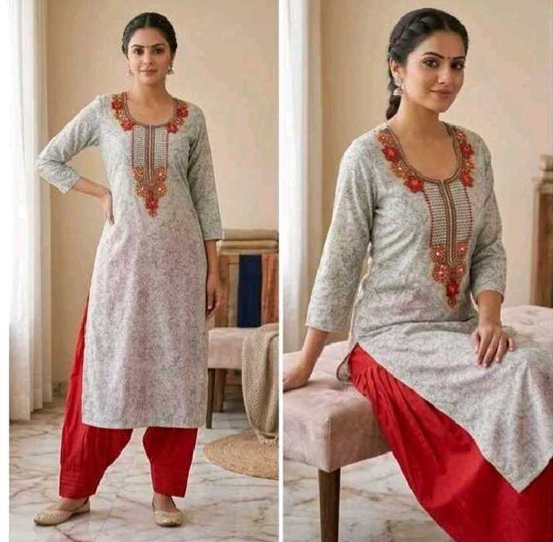 Embellished Kurta Set with Red Palazzo