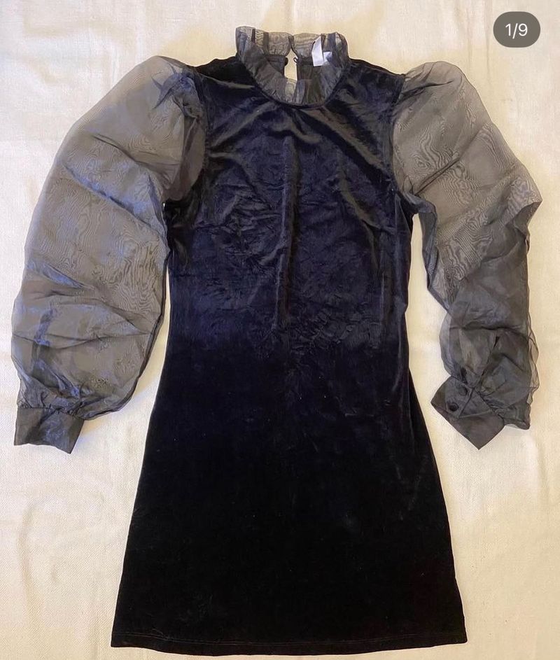 Velvet Mini Dress with Puff Sleeves