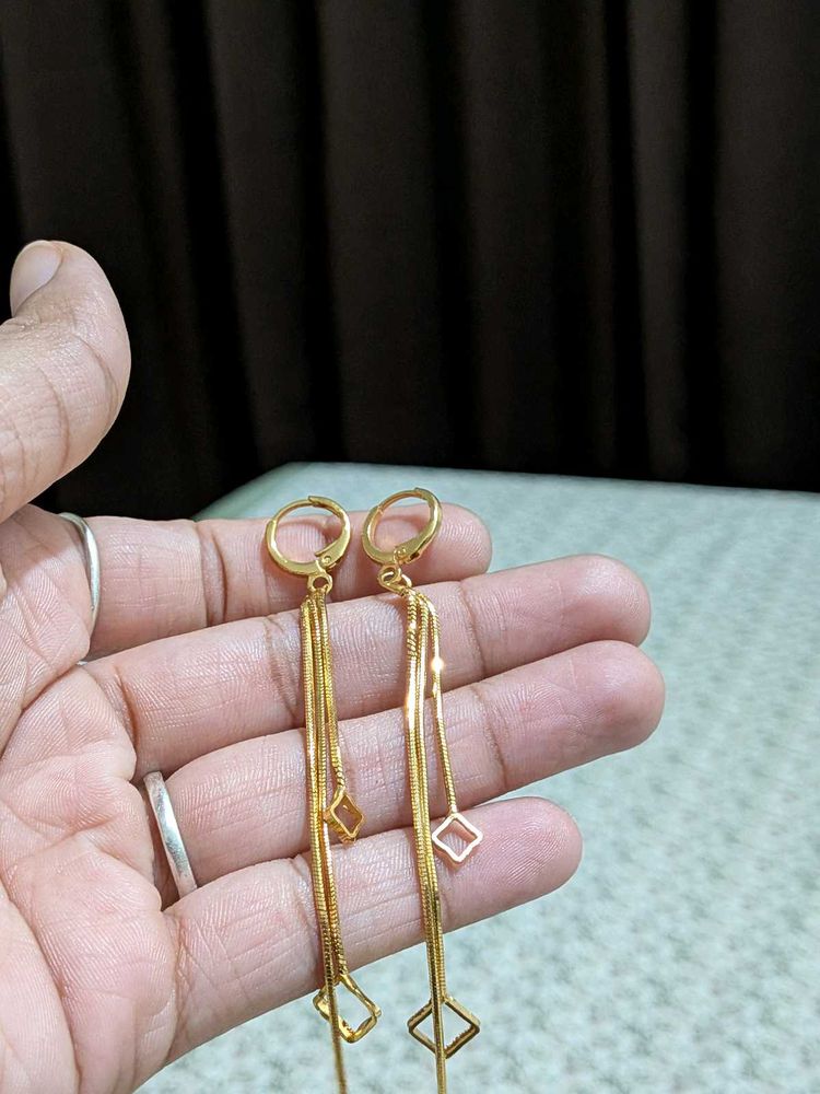 Gold Dangle Earrings with Square Charms