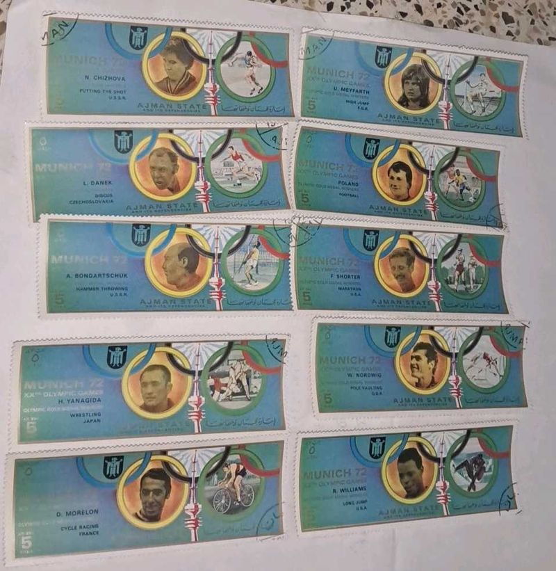 Munich 1972 Olympic 10 Stamps Collection