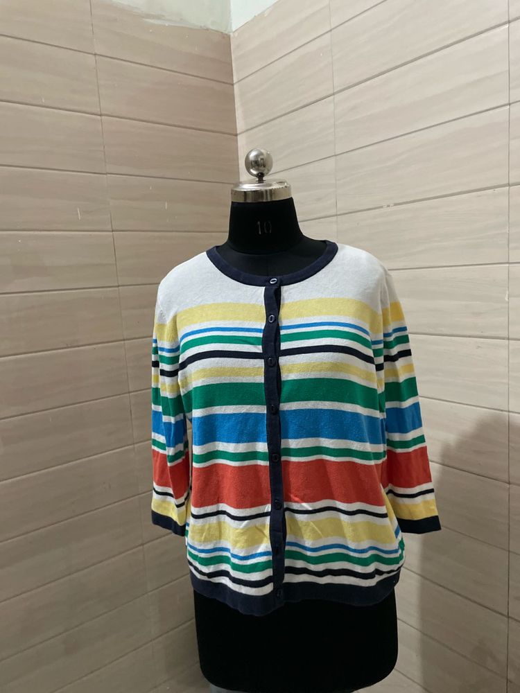 Pintresty multicolour Striped Knit Cardigan