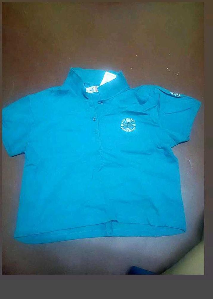 Blue Collared crop  T-Shirt with Emblem