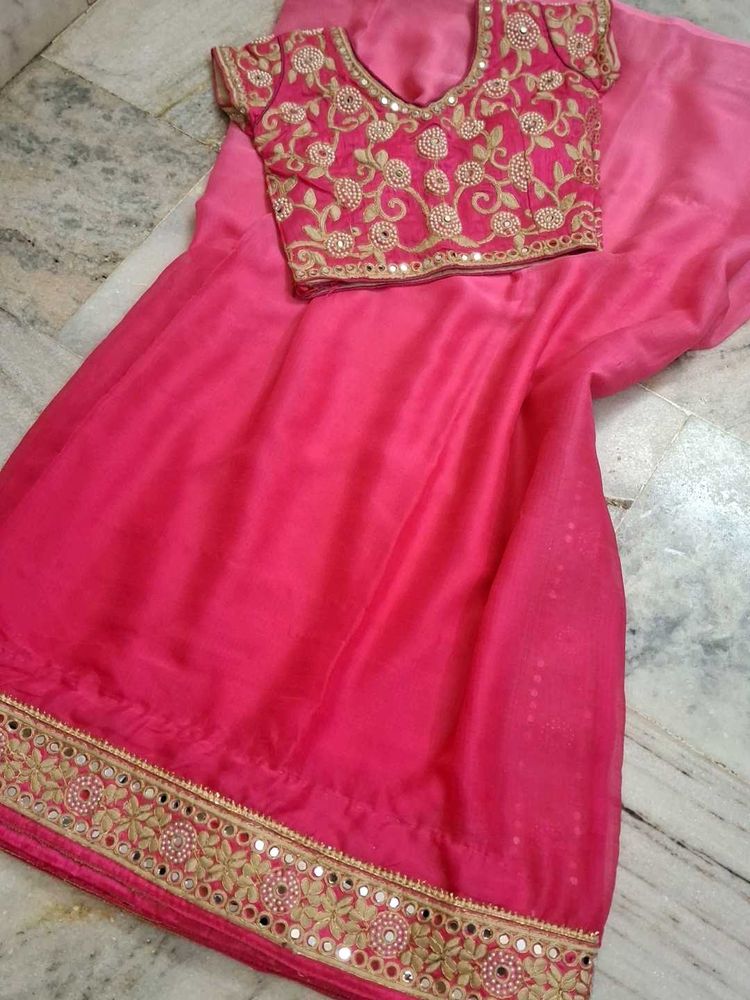 Pink Embellished Saree with Blouse