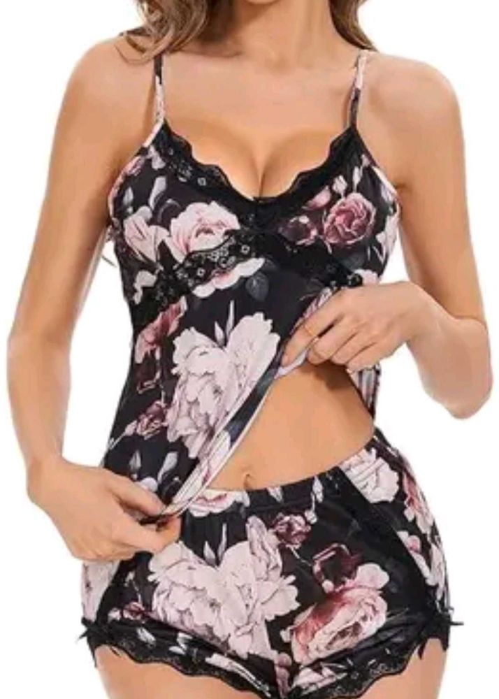 Floral Lace Trim Pajama Set