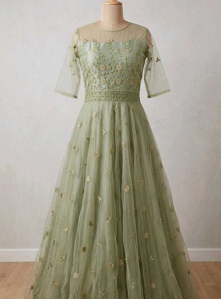 Elegant Green Embroidered Gown