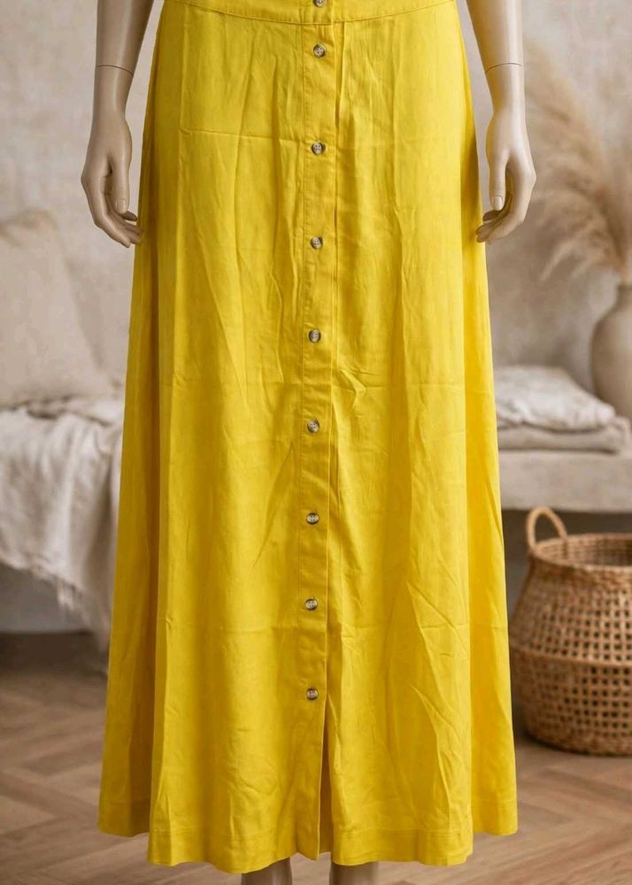 mustard Yellow Button-Down high waisted skirt