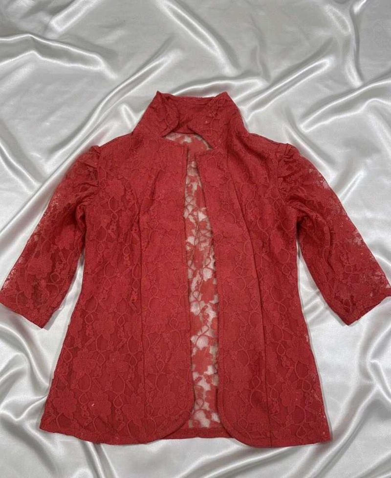 Coral Lace Jacket - Elegant Cover-Up