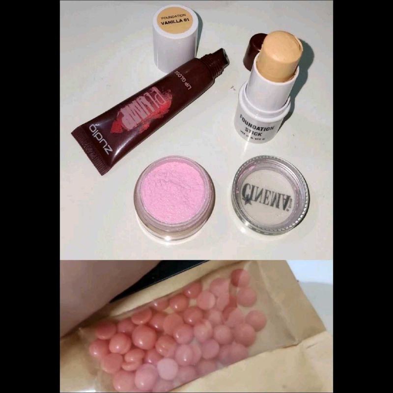 Hard wax beeds+Lip Gloss+Foundation Stick