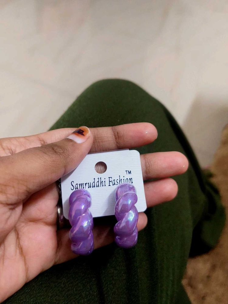 Purple Twisted Hoop Earrings
