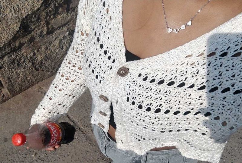 White Crochet Knit Cardigan