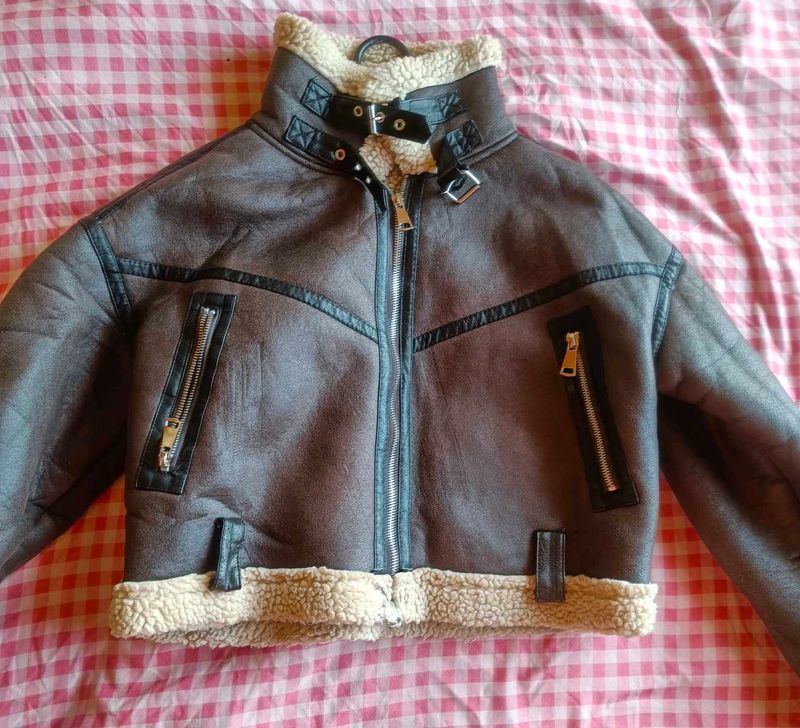 Brown Faux Leather Biker Jacket