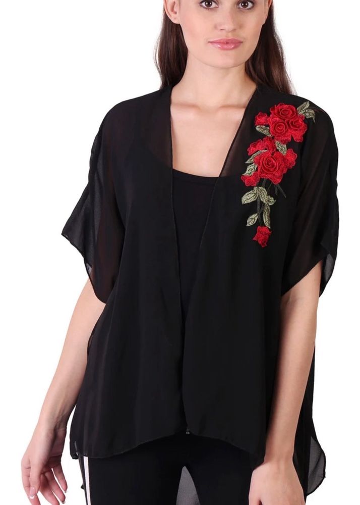 Chic Embroidered Black Shrug