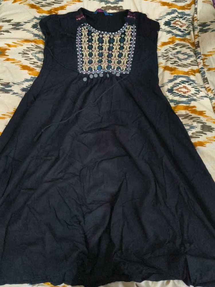 Embroidered Black Casual Ethnic Dress