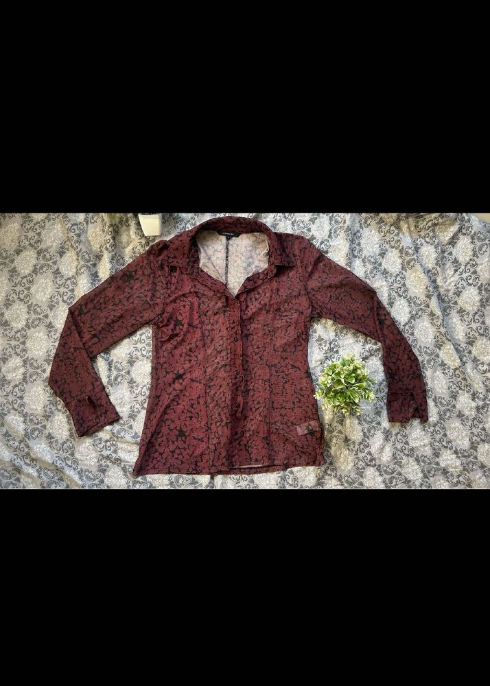 Sheer Printed Button-Down Shirt