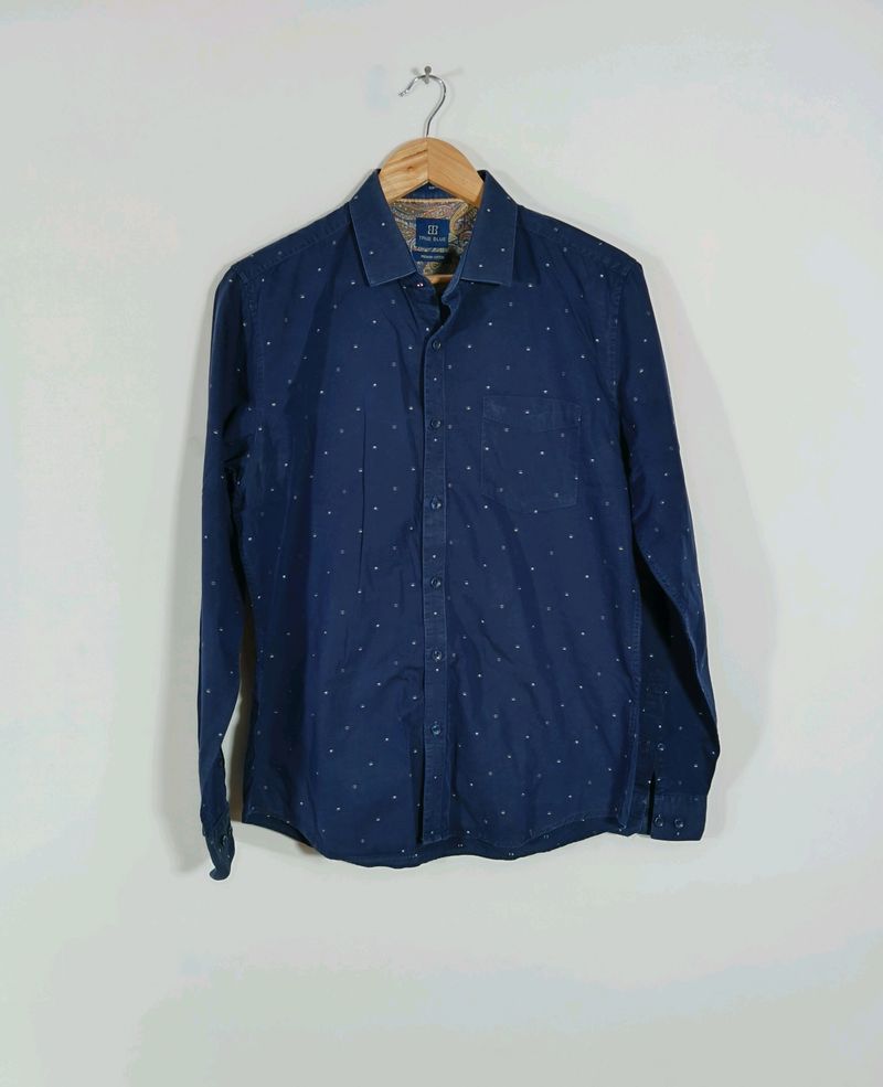 Navy Blue Printed Slim Fit Casual Shirt (Men)