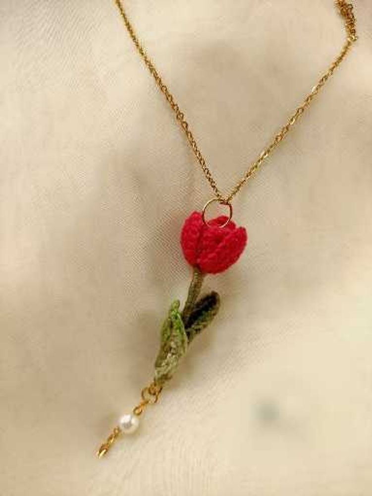 Red Tulip Crochet Necklace