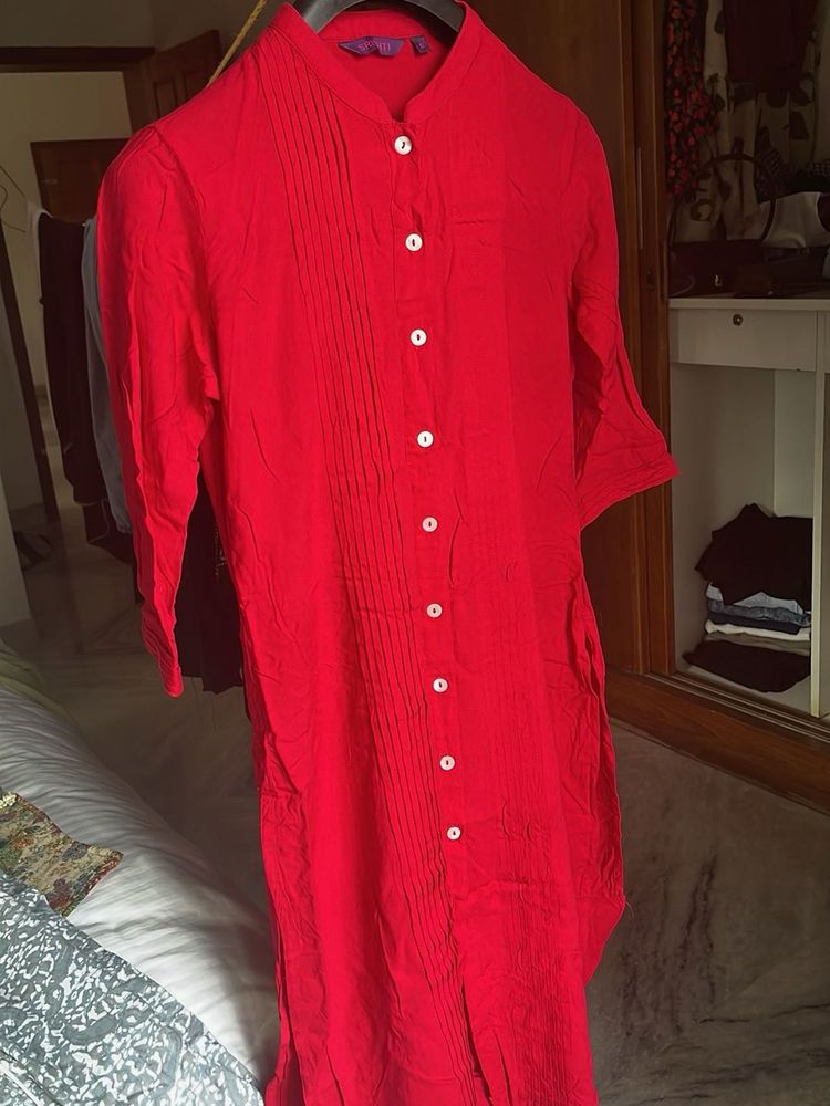 Vibrant Rani pink Mandarin Collar Kurta