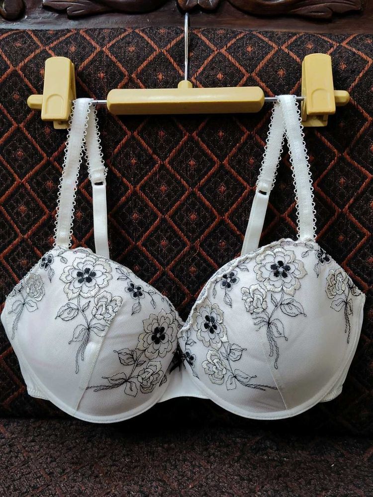 White Embroidered Bra
