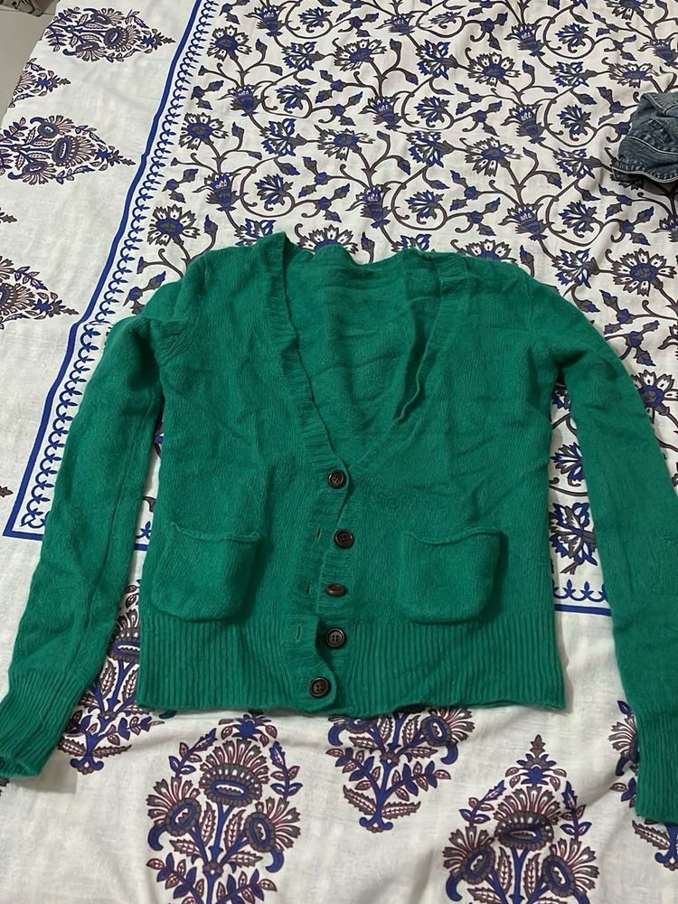 Emerald Green Button-Up Cardigan