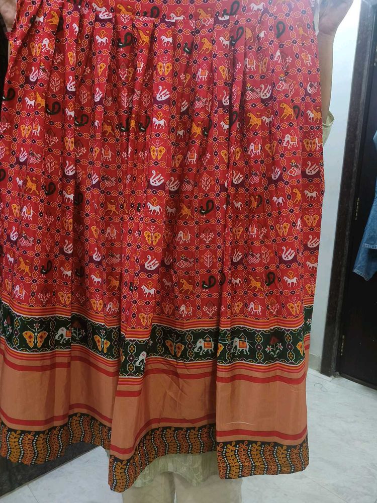 Red Printed Maxi Skirt
