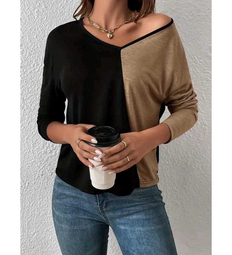 Color Block V-Neck Long Sleeve Top