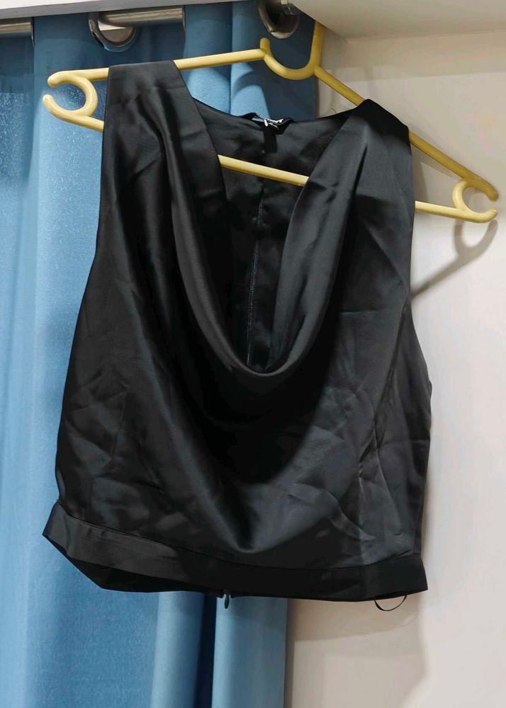 Sleek Black Cowl Neck Sleeveless Top