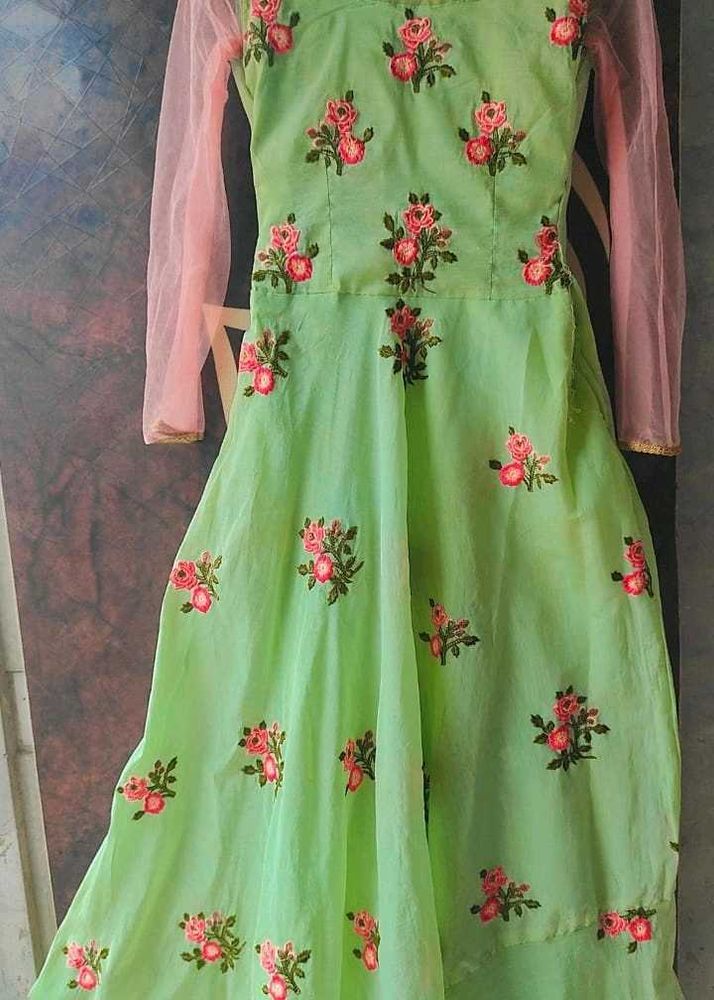 Green Embroidered Ethnic Gown
