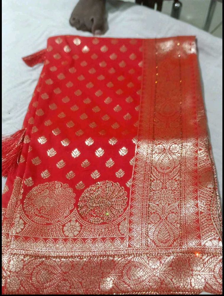 🔥zari wark heavy 💕Red Banarasi Silk Saree🔥