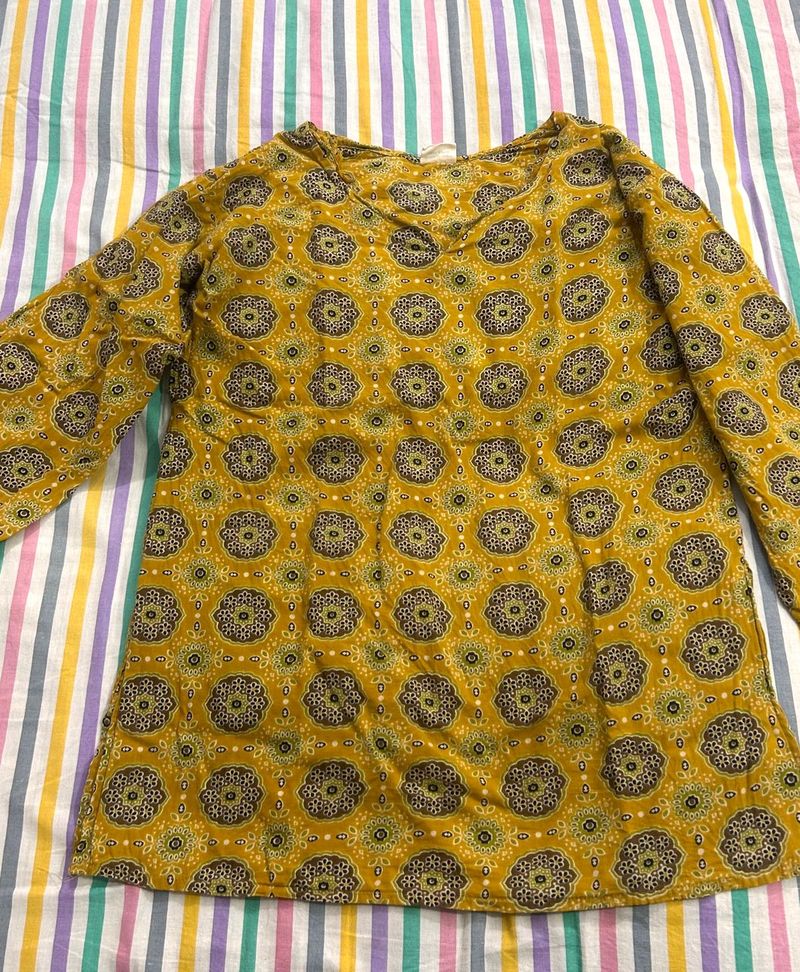 Yellow Printed Kurta