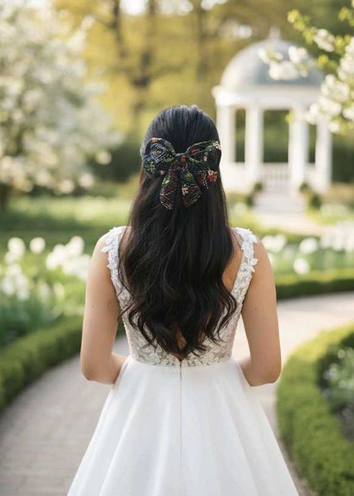 kantha stich black hair bow clip