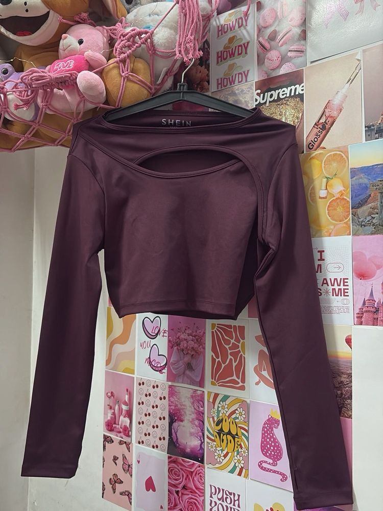 Shein Cut-Out Long Sleeve Crop Top