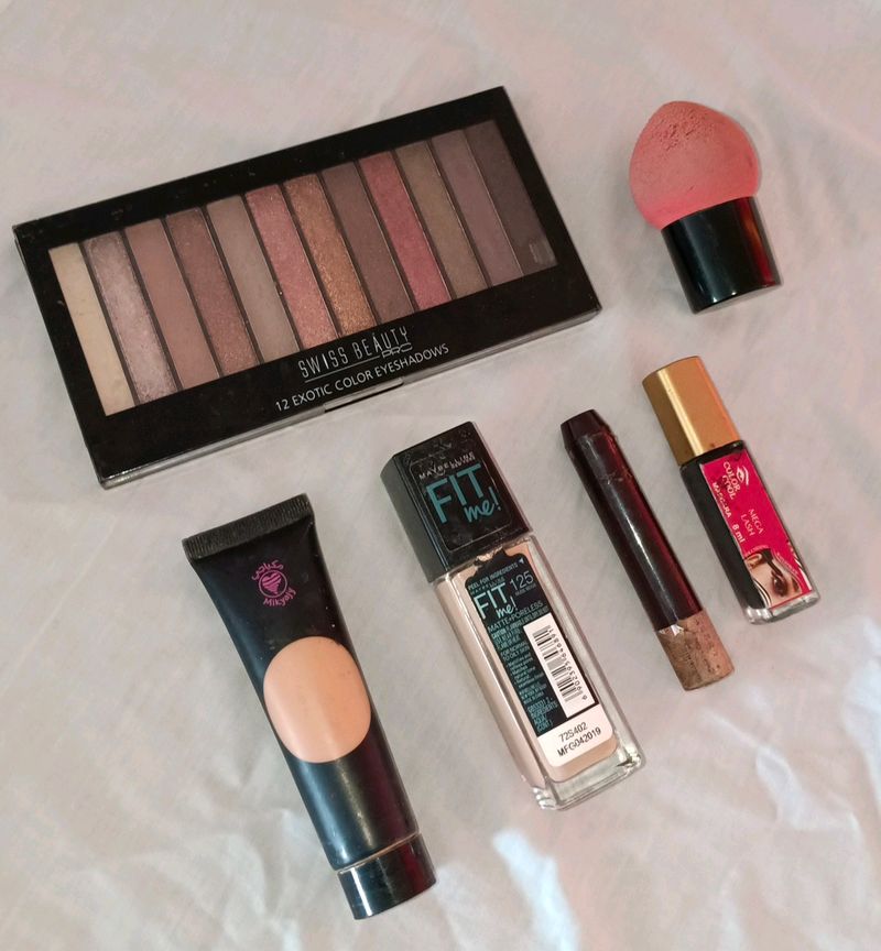 Branded Makeup Combo: Eyeshadow, Foundation, Concealer, Lipstick, Mascara, Sponge/Blender