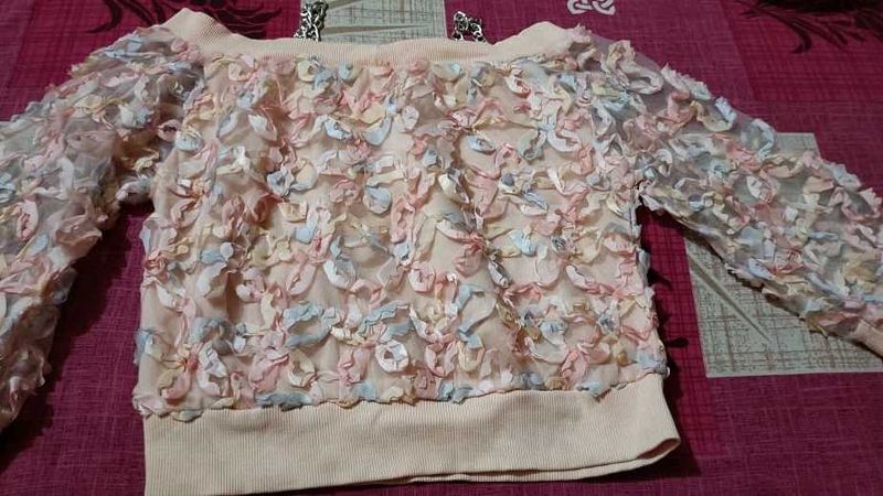 Charming Pastel 3D Floral Off-the-Shoulder Top