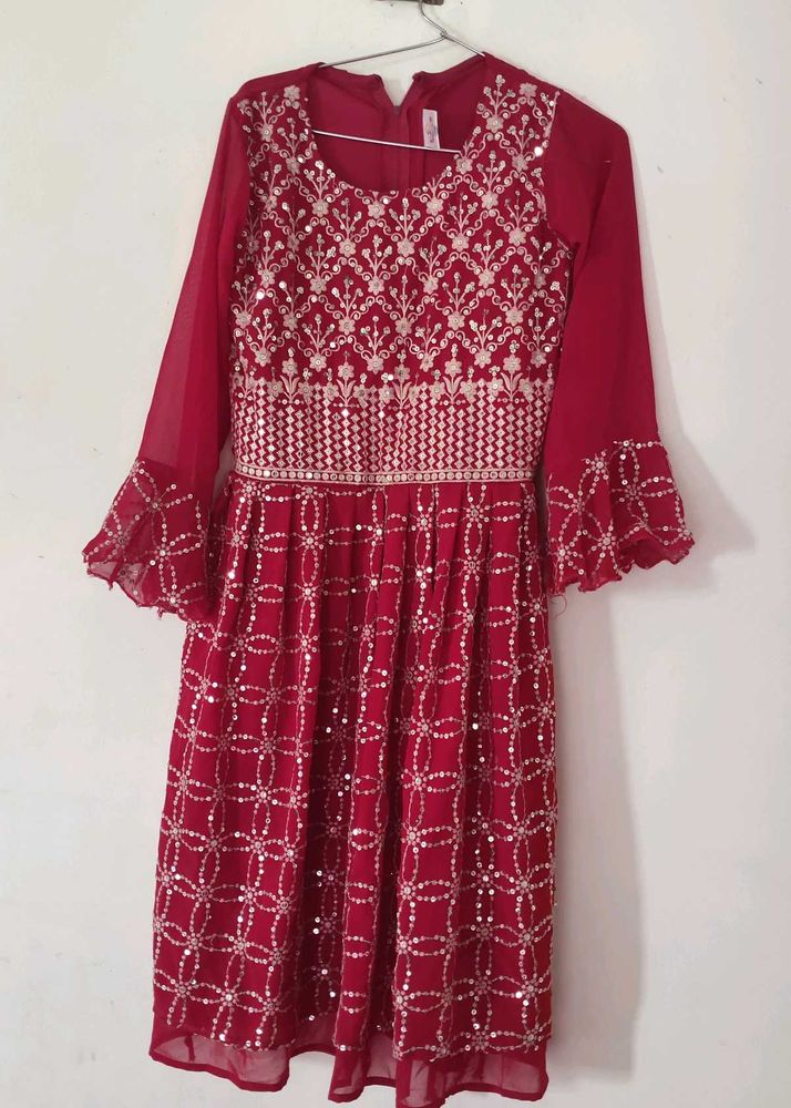 dark pink dress with dupatta set