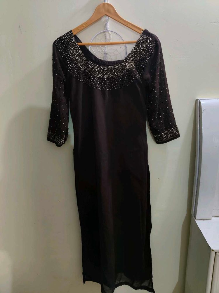 Elegant Brown Handwork Kurta set with Embellishmen