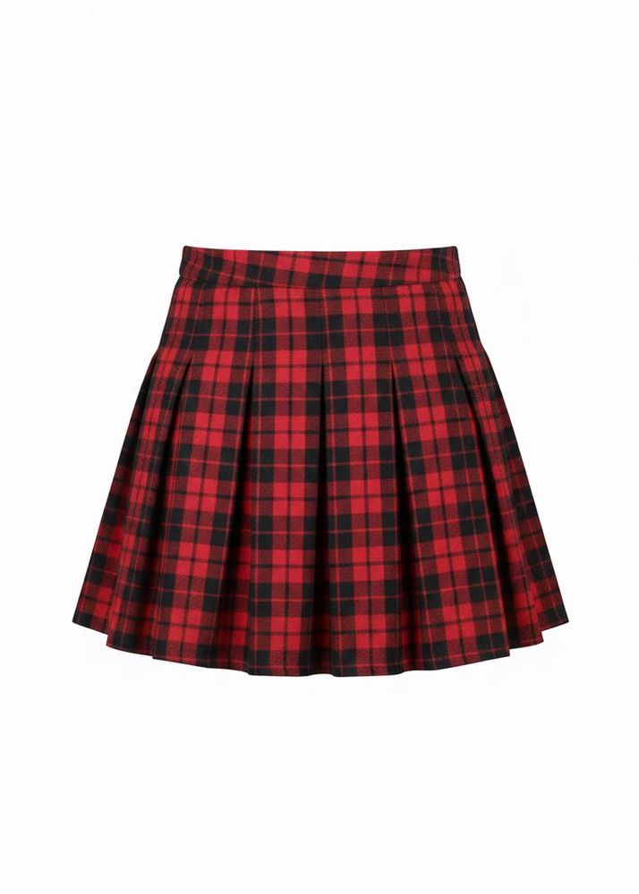 Red Plaid Pleated Skirt