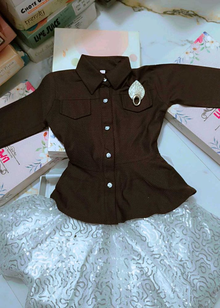 Girls Brown Top &amp; Sequin Skirt Set