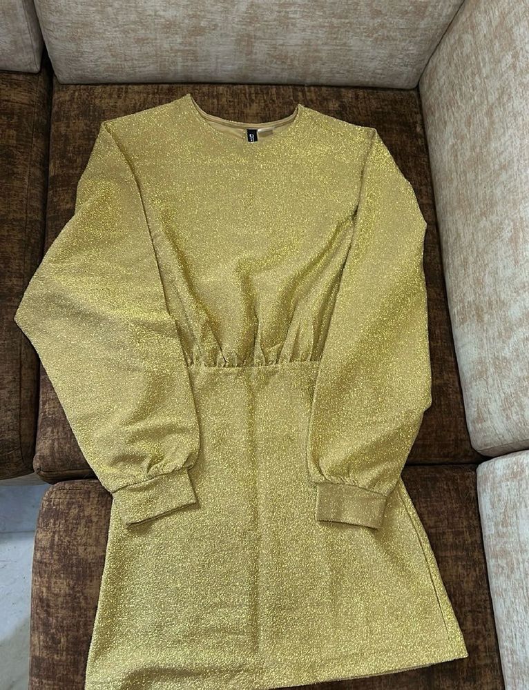 H&amp;M Sparkly Gold Long Sleeve Dress